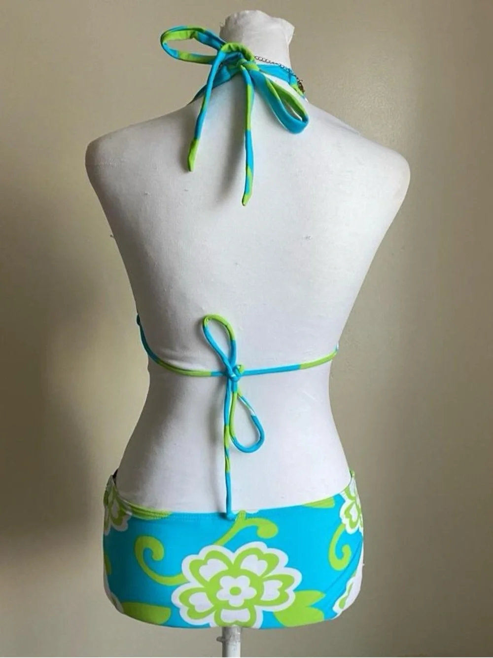 Vintage Y2K blue & green floral bikini